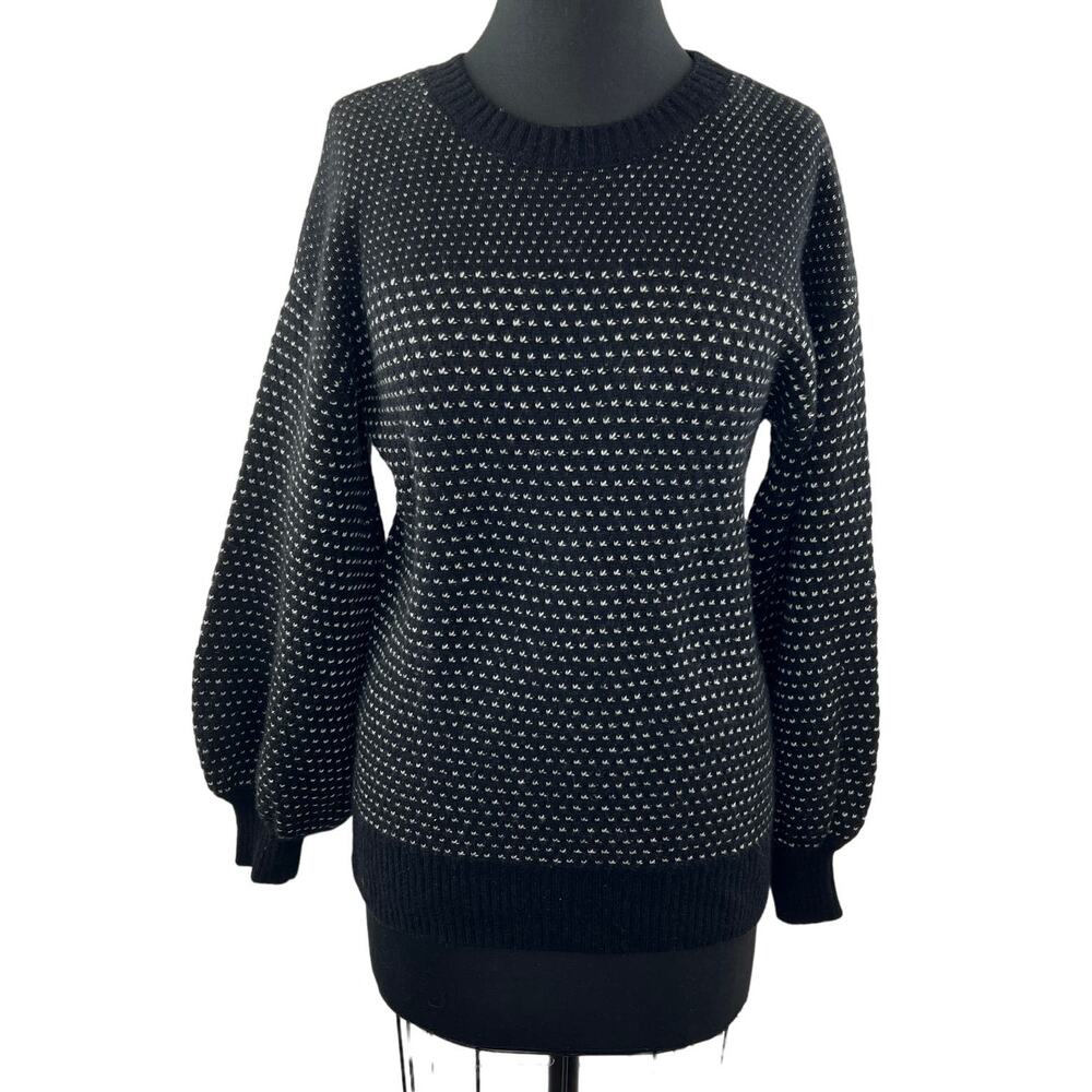 Summersalt Black White Sweater Wool Cashmere Polka Dot Rib Crew Neck Sz Small S